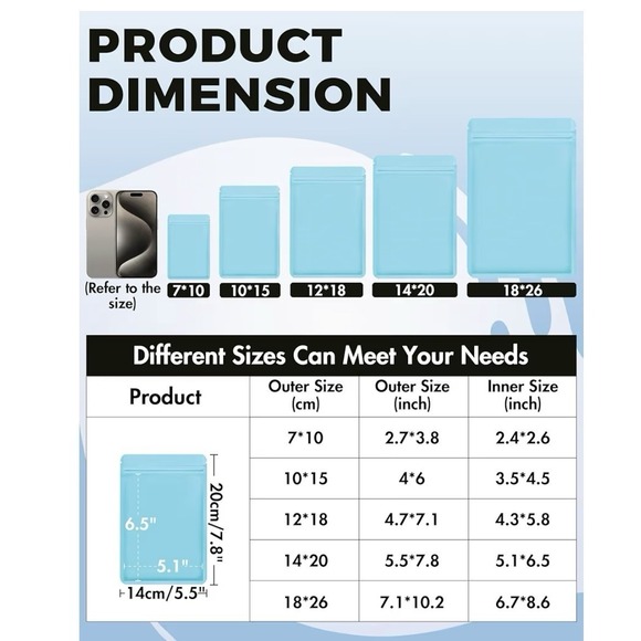 Fireky Blue Proof Bags 100pk 5.5" X8.6"Food Storage Resealable Bags - Picture 9 of 9